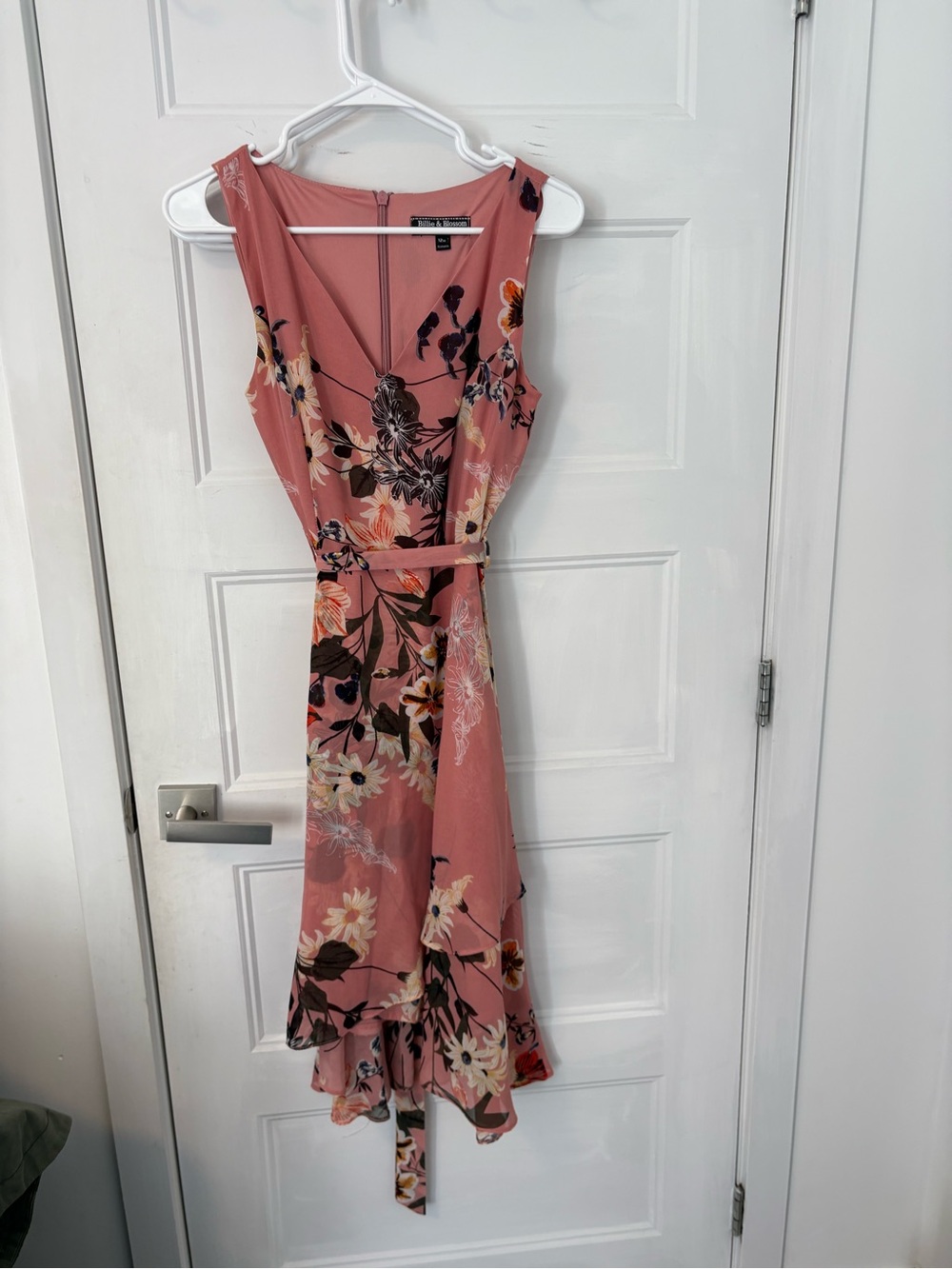 Floral V-Neck Belted Pink Dress